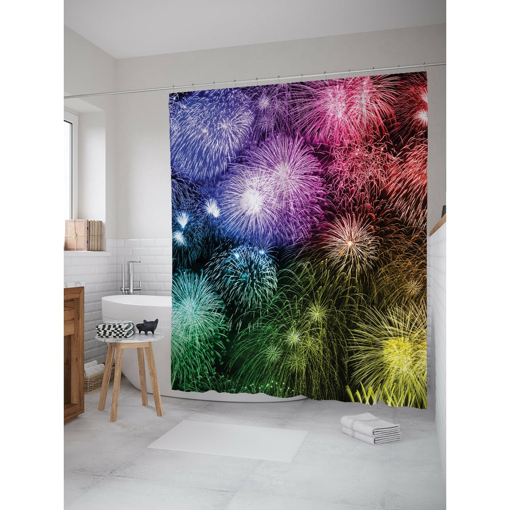 Изображение товара Штора для ванной JOYARTY с рисунком Салют в праздник из сатена 180x200 см