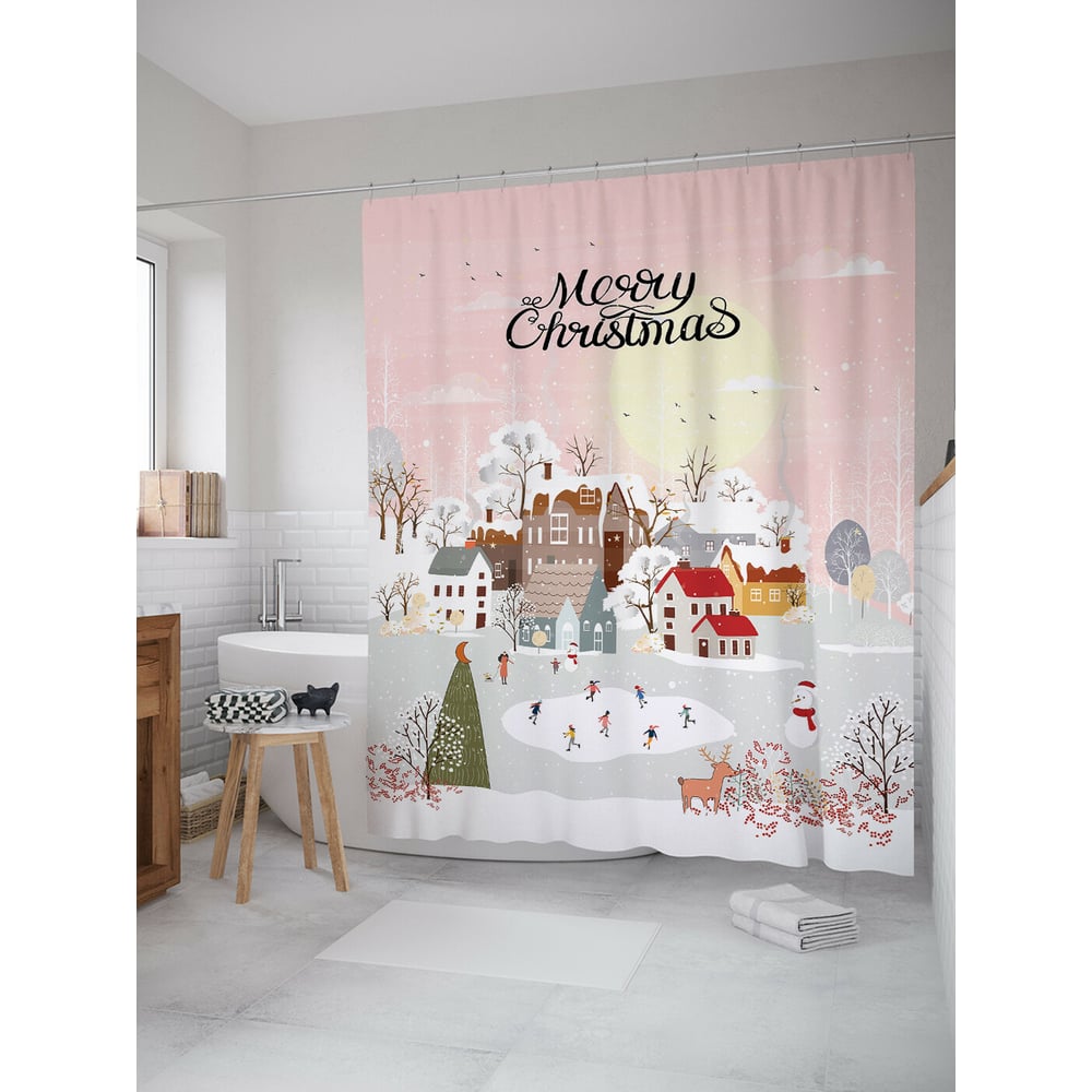 Изображение товара Штора для ванной JOYARTY утро в рождество из сатена 180x200 см с крючками