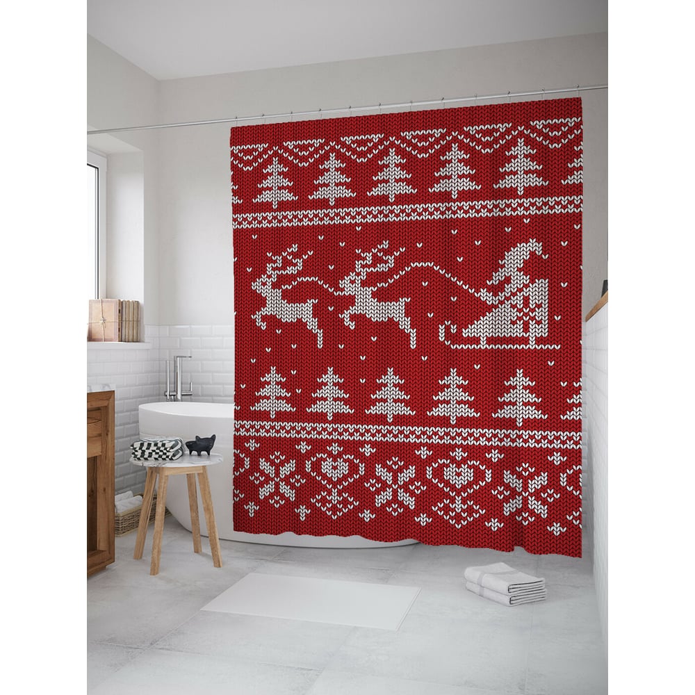 Изображение товара Штора для ванной JOYARTY новогодний дед мороз на санях 180x200 см сатен водоотталкивающая