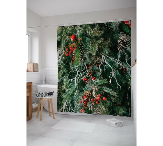 Изображение товара Штора для ванной JOYARTY "лесное настроение" из сатена, 180x200 см с крючками sc_419840