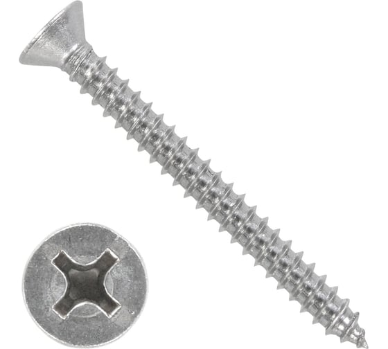 Изображение товара Саморез КВАДРА DIN 7982, 5.5x32 цинк, потайной, PH2, острый, коp. 250 шт. 825532050250