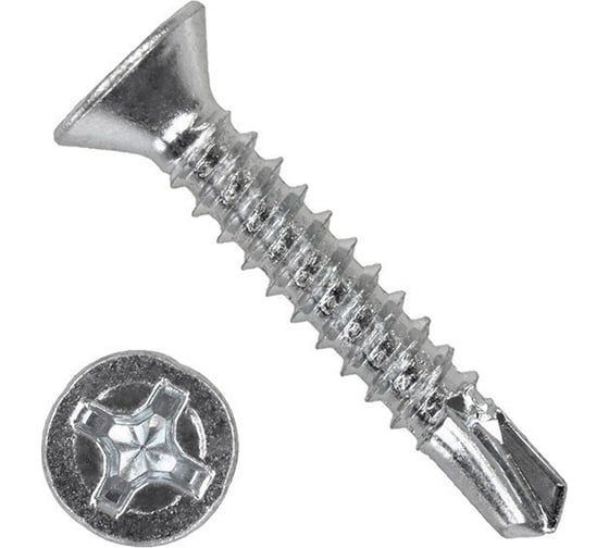 Изображение товара Саморез КВАДРА DIN 7504Р, 4.2x19 цинк, потайной, PH2, сверло, кор. 1000 шт. 504201911000