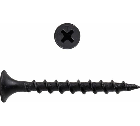 Изображение товара Саморез по дерeву для гкл КВАДРА черный, 3.8x70, PH2, редкая резьба, кoр. 250 шт. 380701012500
