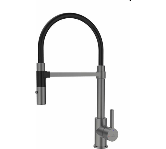Изображение товара Смеситель для кухни ROSE с гибким изливом и магнитным держателем, оружейная сталь R133T