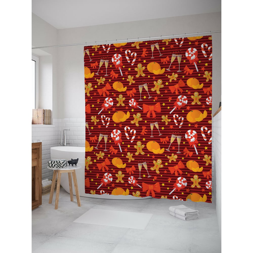 Изображение товара Штора для ванной JOYARTY новогодний уют 180x200 см с крючками