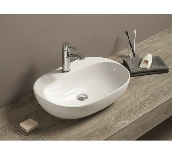 Изображение товара Керамическая накладная раковина Art&Max белая, 600x405x150 мм AM-78375