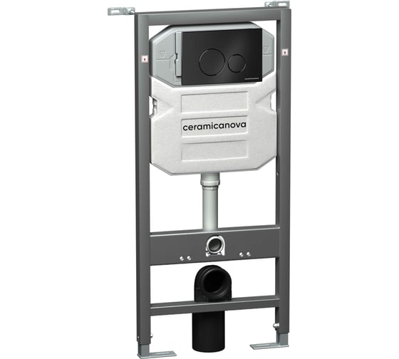 Изображение товара Система инсталляции для унитазов Ceramicanova Envision с кнопкой смыва Round, чёрная матовая, с креплениями CN1001B