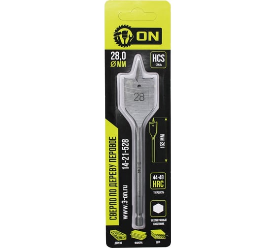 Изображение товара Сверло по дереву перовое 28x152 мм, шестигранный хвостовик On 14-21-528