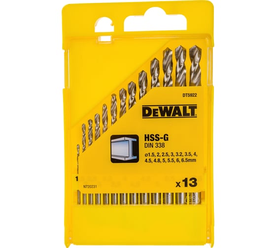 Изображение товара Набор сверл по металлу 13 шт. (D 1,5-6,5 мм) DEWALT 5922ХМ