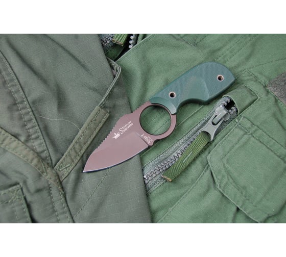 Изображение товара Туристический нож Kizlyar Supreme Amigo X сталь D2 Grey, Titanium, рукоять из зеленого G10 4650065056113