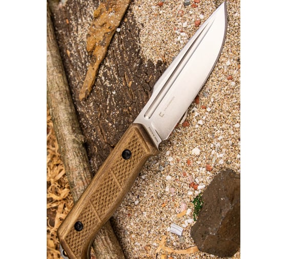 Изображение товара Туристический нож Kizlyar Supreme Baikal сталь D2, StoneWash, рукоять из Кавказского Ореха кожаные ножны 4610094291206