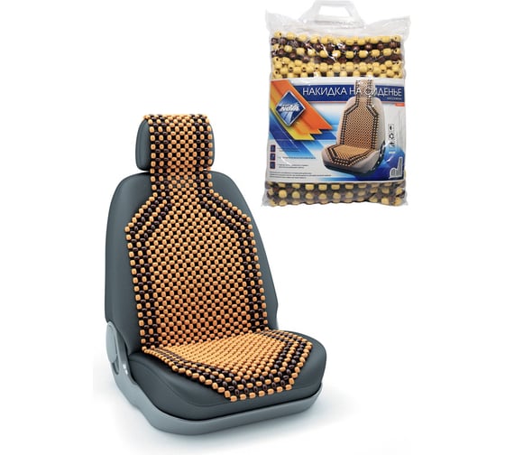 Изображение товара Массажная накидка на сиденье Nova Bright с подголовником, деревянная, покрытая светлым лаком, 127x38 см 36578