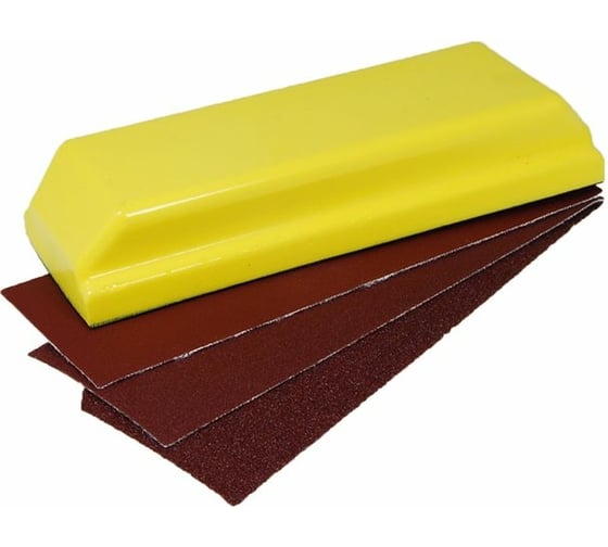 Изображение товара Набор для шлифовки Русский Мастер 67х250 мм, шлифок, абразивная бумага Р60,120, 240 РМ-90702