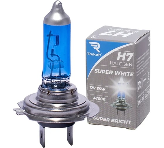Изображение товара Галогенная лампа Rekzit H7, 12 В, 55 Вт, Super White 4700 K, 1 шт. 90078
