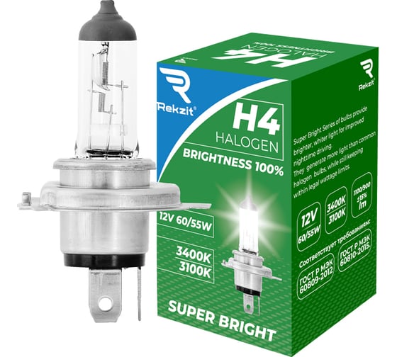 Изображение товара Галогенная лампа Rekzit H4 60/55W 12V Brightness 100 90044