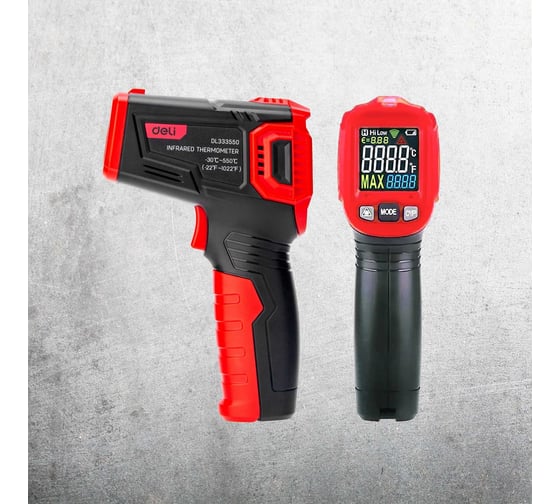 Изображение товара Инфракрасный пирометр (термометр) с цветным экраном DELI DL333550 (диапазон изм. -30-550°C или -22-1022℉) 102971