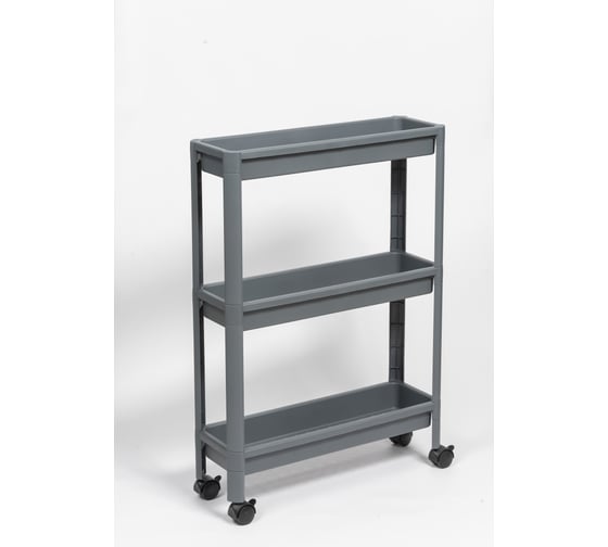 Изображение товара Этажерка Violet VIKEA узкая, 3-х ярусная, на колесах, серая 782318