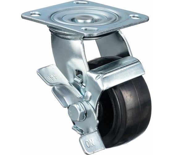Изображение товара Колесо поворотное с боковым тормозом (100 мм; игольчатый подшипник; грузоподъемность 120 кг; чугун; резина) СТЕЛЛА-ТЕХНИК N29100B1