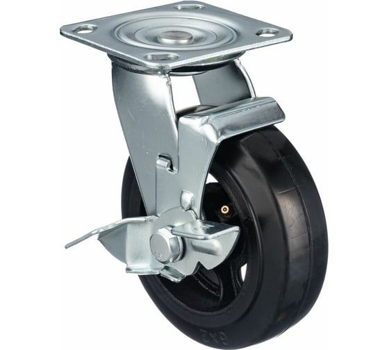 Изображение товара Колесо поворотное с тормозом (150 мм; игольчатый подшипник; грузоподъемность 220 кг; чугун; резина) СТЕЛЛА-ТЕХНИК N29150B1