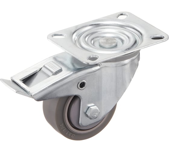 Изображение товара Колесо поворотное с тормозом (75 мм; грузоподъемность 70 кг; термопластичная серая резина; полипропилен) СТЕЛЛА-ТЕХНИК N48075TPRB
