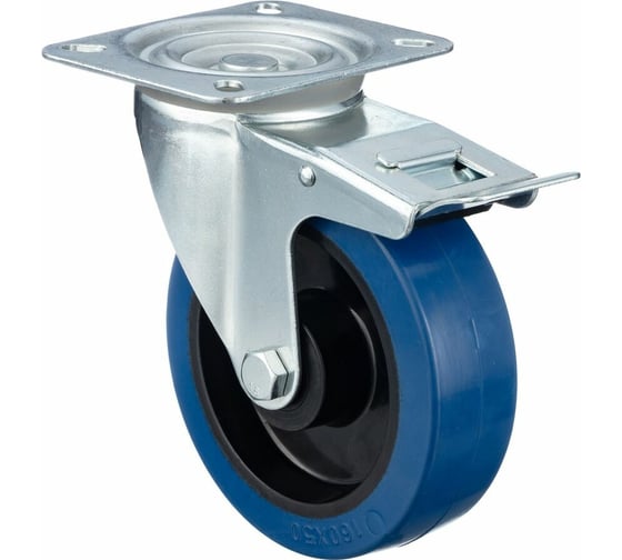 Изображение товара Колесо поворотное с тормозом (160 мм; игольчатый подшипник; грузоподъемность 350 кг; полипропилен; эластичная резина) СТЕЛЛА-ТЕХНИК N48160RBLB