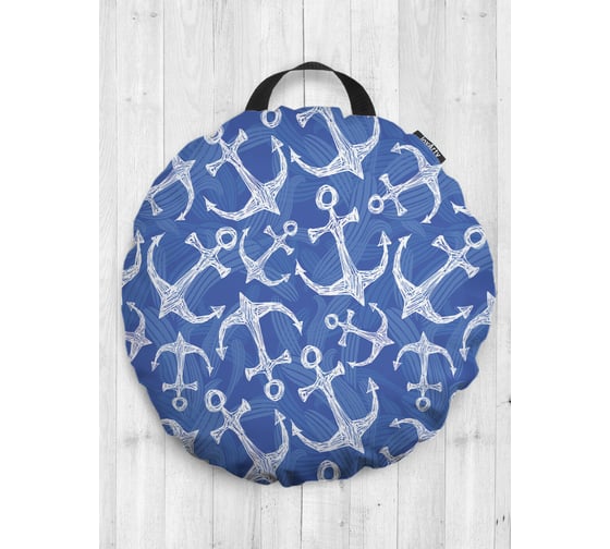 Изображение товара Декоративная подушка-сидушка JOYARTY "Морские узоры с якорями", на пол, круглая, 52 см dsfr_15942