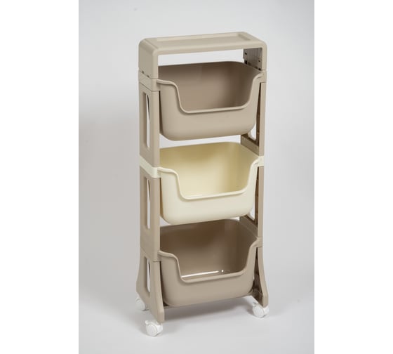Изображение товара Этажерка Violet Junior напольная, 3-х ярусная, на колесах, латте/слоновая кость 771320