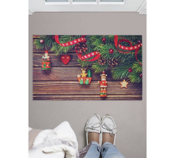 Изображение товара Придверный коврик в прихожую с принтом JOYARTY "елочные игрушки" 45х75 см door_20068