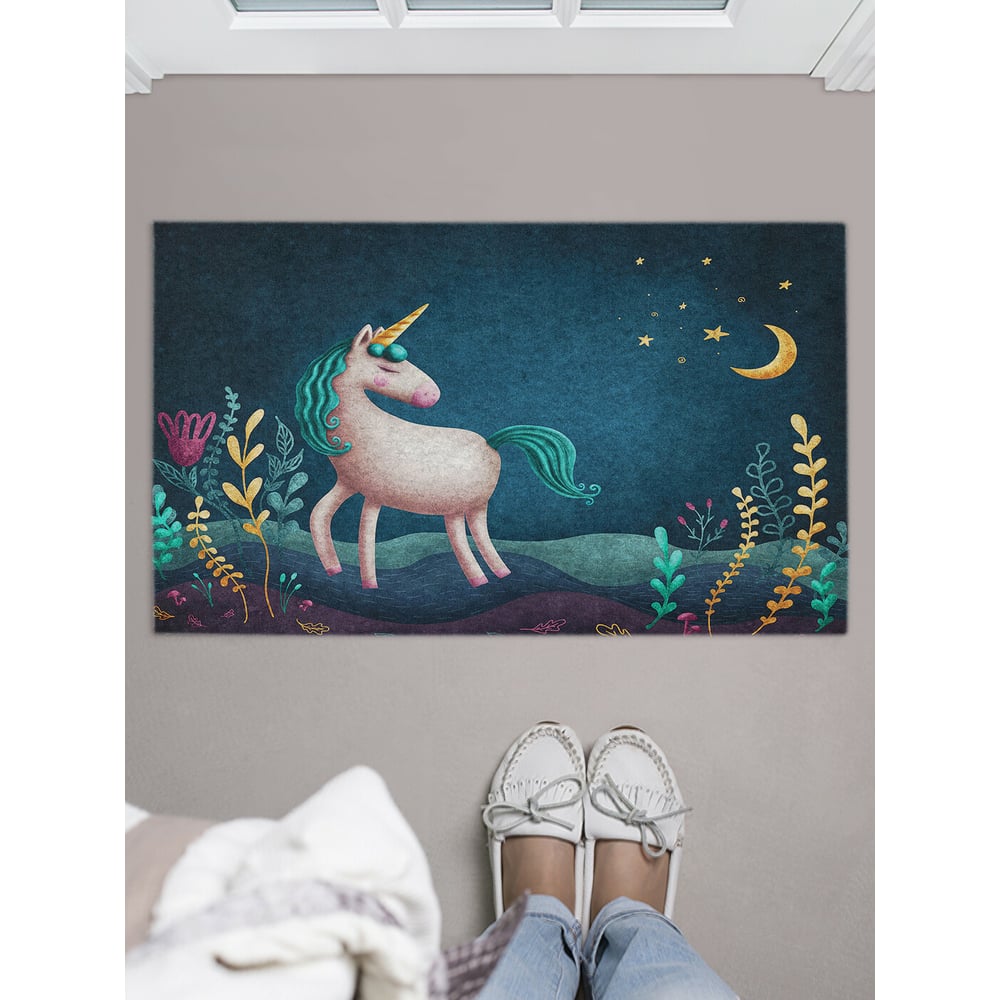 Изображение товара Придверный коврик в прихожую с принтом JOYARTY "ночной единорог" 45х75 см door_59624