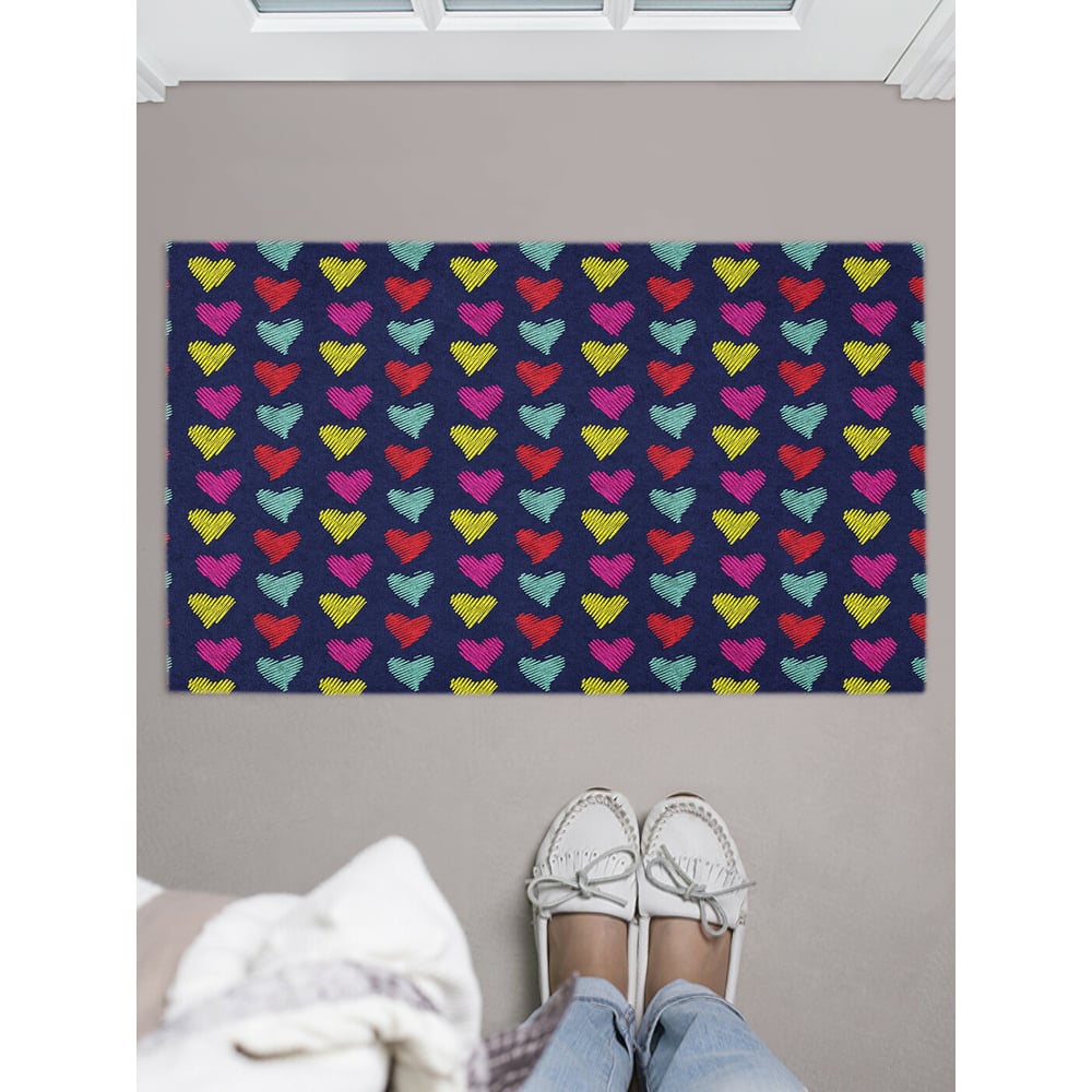 Изображение товара Придверный коврик в прихожую с принтом красочные сердца 45х75 см JOYARTY