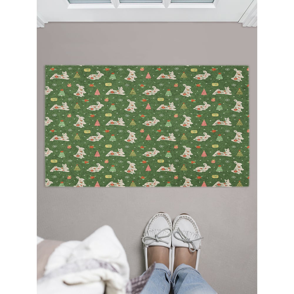 Изображение товара Придверный коврик JOYARTY новогодний зайчик 45x75 см влаговпитывающий