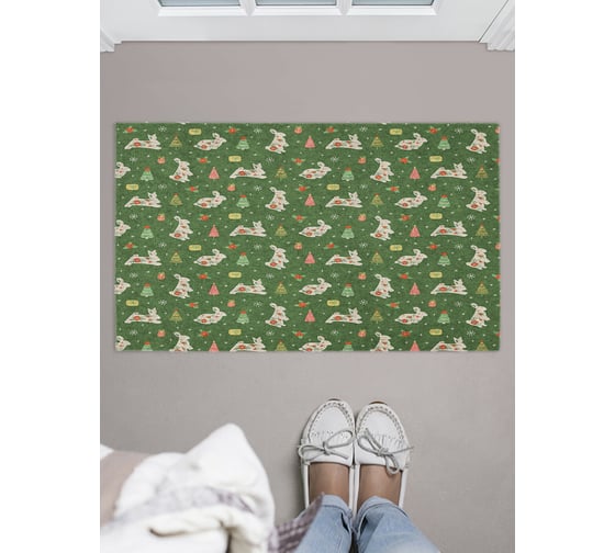 Изображение товара Придверный коврик в прихожую с принтом JOYARTY "новогодний зайчик" 45х75 см door_419828