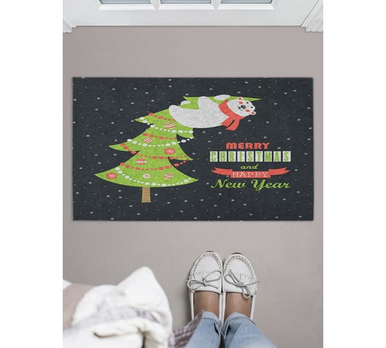 Изображение товара Придверный коврик в прихожую с принтом JOYARTY "мишка на елке" 45х75 см door_419853