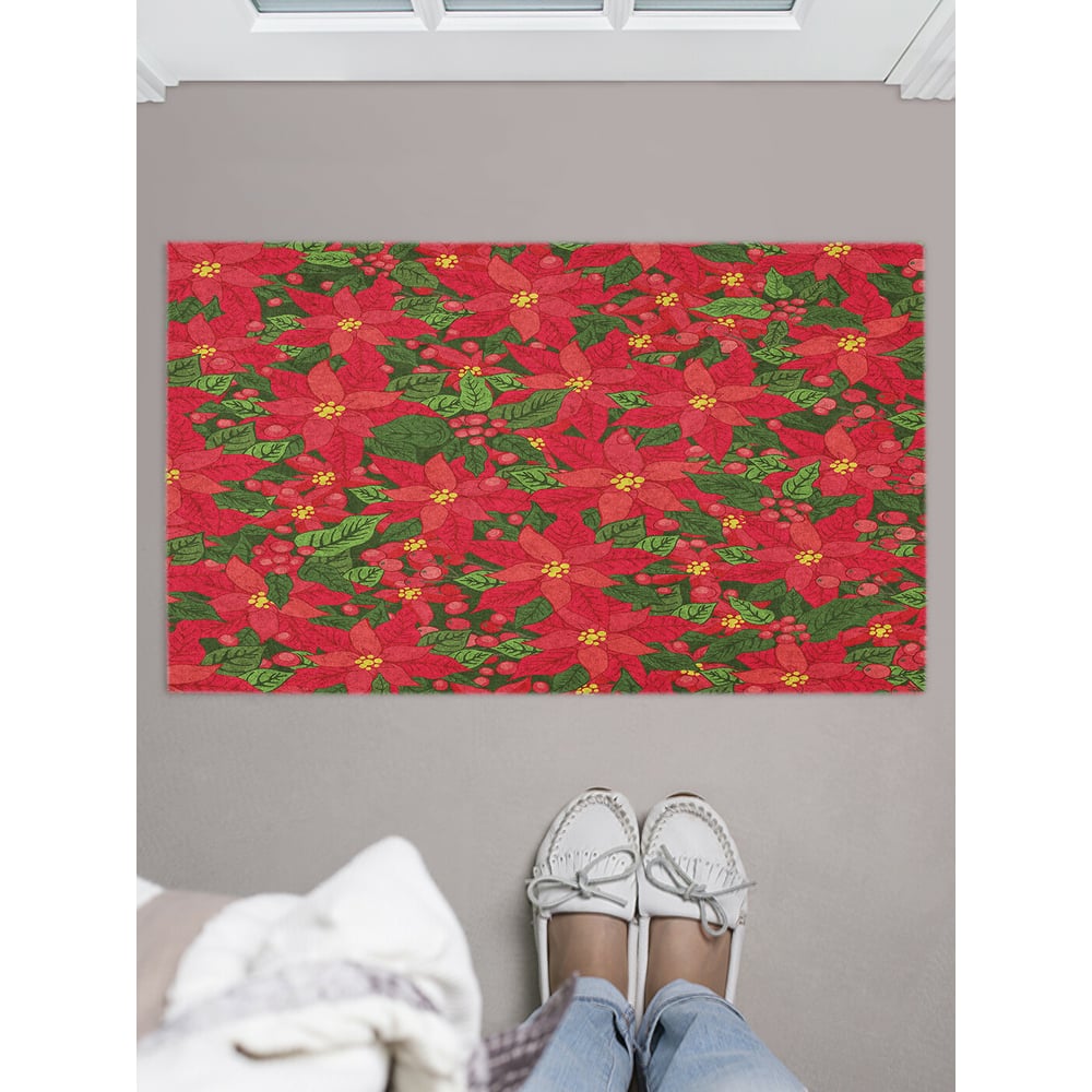 Изображение товара Придверный коврик в прихожую с принтом пуансеттии 45х75 см JOYARTY