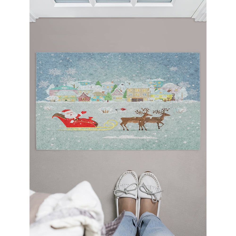 Изображение товара Придверный коврик в прихожую с принтом Дед Мороз 45х75 см JOYARTY