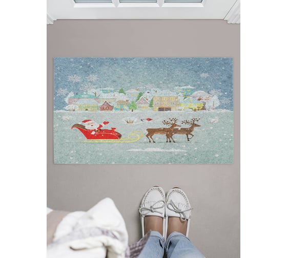 Изображение товара Придверный коврик в прихожую с принтом JOYARTY "дед мороз к нам мчится" 45х75 см door_419857