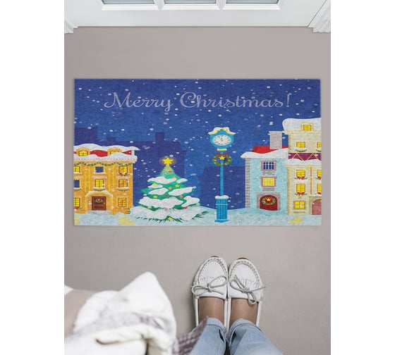 Изображение товара Придверный коврик в прихожую с принтом JOYARTY "новогодний город в снегу" 45х75 см door_419869