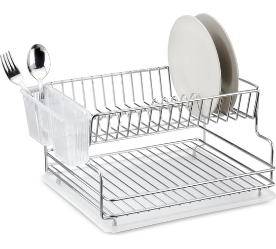 Изображение товара Настольная сушилка для посуды и приборов с поддоном TEKNO-TEL 2 яруса, нержавеющая сталь KB005SS