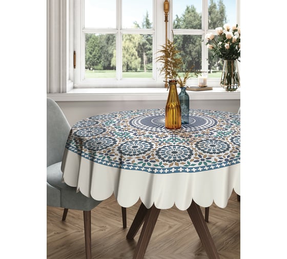 Изображение товара Круглая тканевая скатерть на стол JOYARTY с рисунком "круговое цветение" 150х150 см rtcf01_14014_150x150