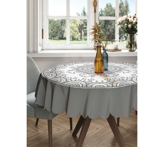Изображение товара Круглая тканевая скатерть на стол JOYARTY с рисунком "ажурные круги" 150х150 см rtcf01_17930_150x150