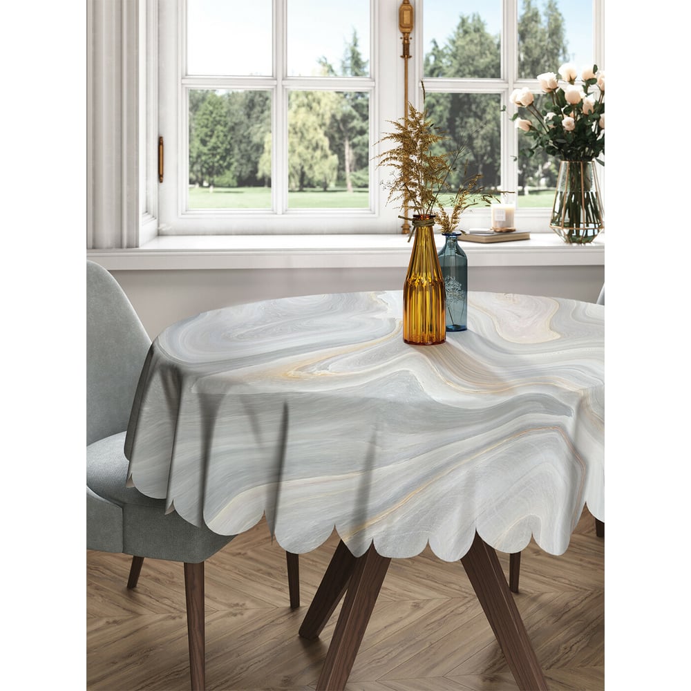 Изображение товара Круглая тканевая скатерть с мраморным дизайном 150х150 см JOYARTY