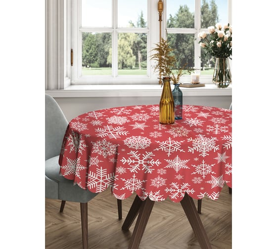 Изображение товара Круглая тканевая скатерть на стол JOYARTY с рисунком "рождественские снежинки" 150х150 см rtcf01_52801_150x150