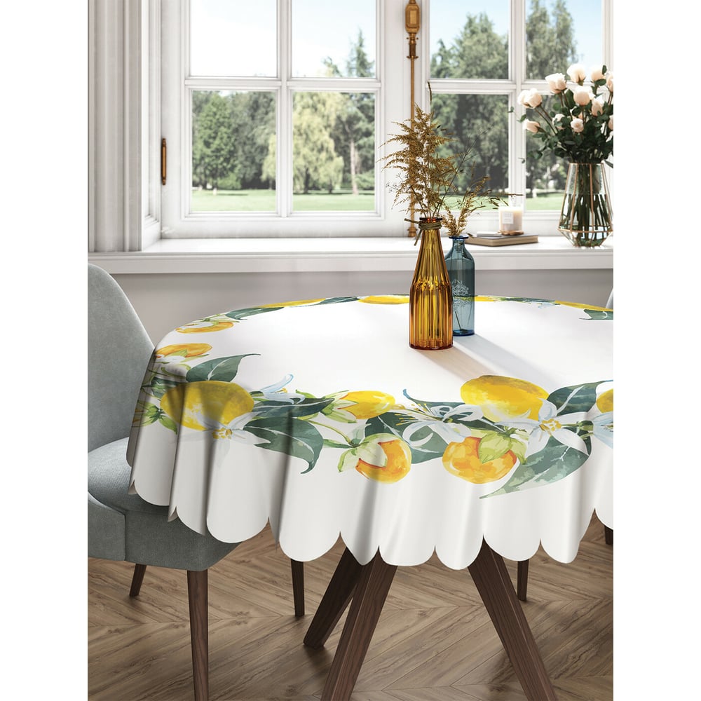 Изображение товара Круглая тканевая скатерть JOYARTY 150x150 см лимонное настроение сатен дизайн