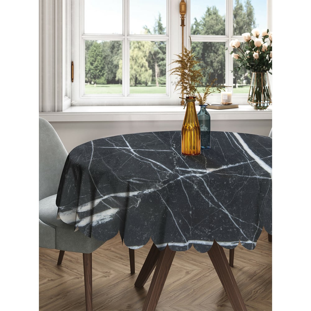 Изображение товара Круглая тканевая скатерть JOYARTY с рисунком штрихи на мраморе 150х150 см