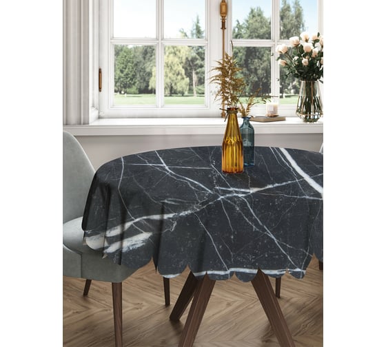 Изображение товара Круглая тканевая скатерть на стол JOYARTY с рисунком "штрихи на мраморе" 150х150 см rtcf01_37021_150x150