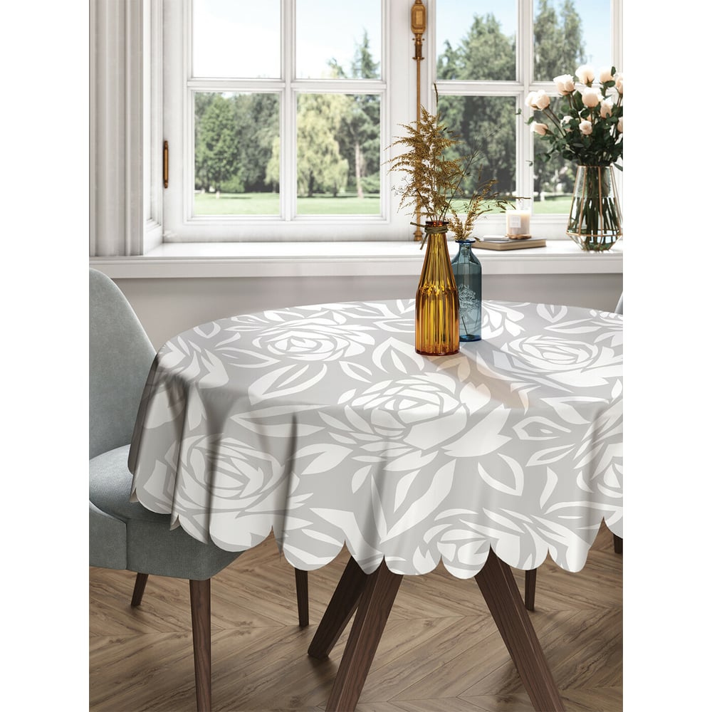 Изображение товара Круглая тканевая скатерть на стол JOYARTY 150x150 см цветы цвета