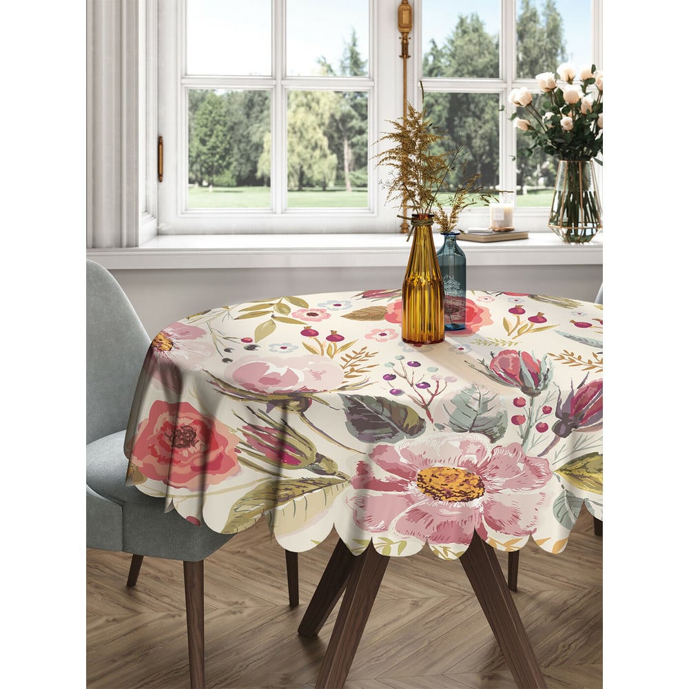Изображение товара Круглая тканевая скатерть JOYARTY 150х150 см с рисунком цветочная солянка