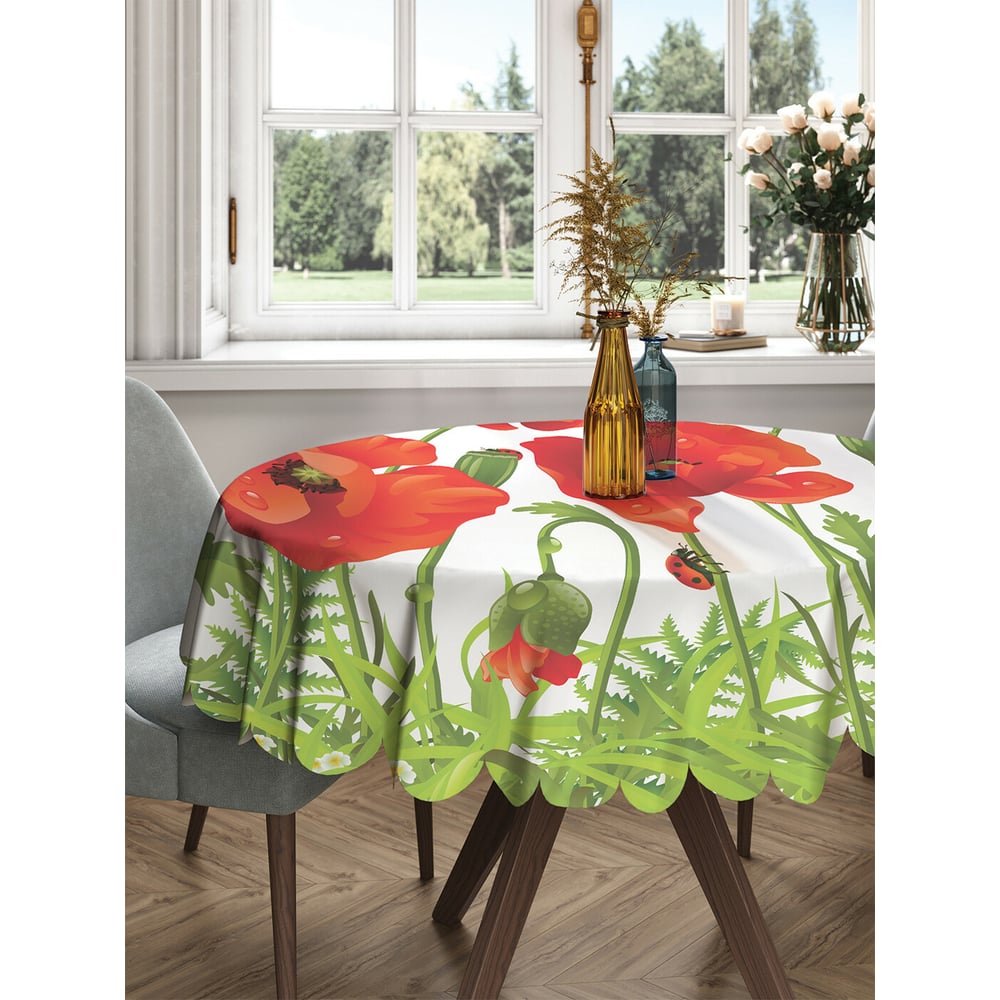 Изображение товара Круглая тканевая скатерть JOYARTY с рисунком ароматные маки 150х150 см