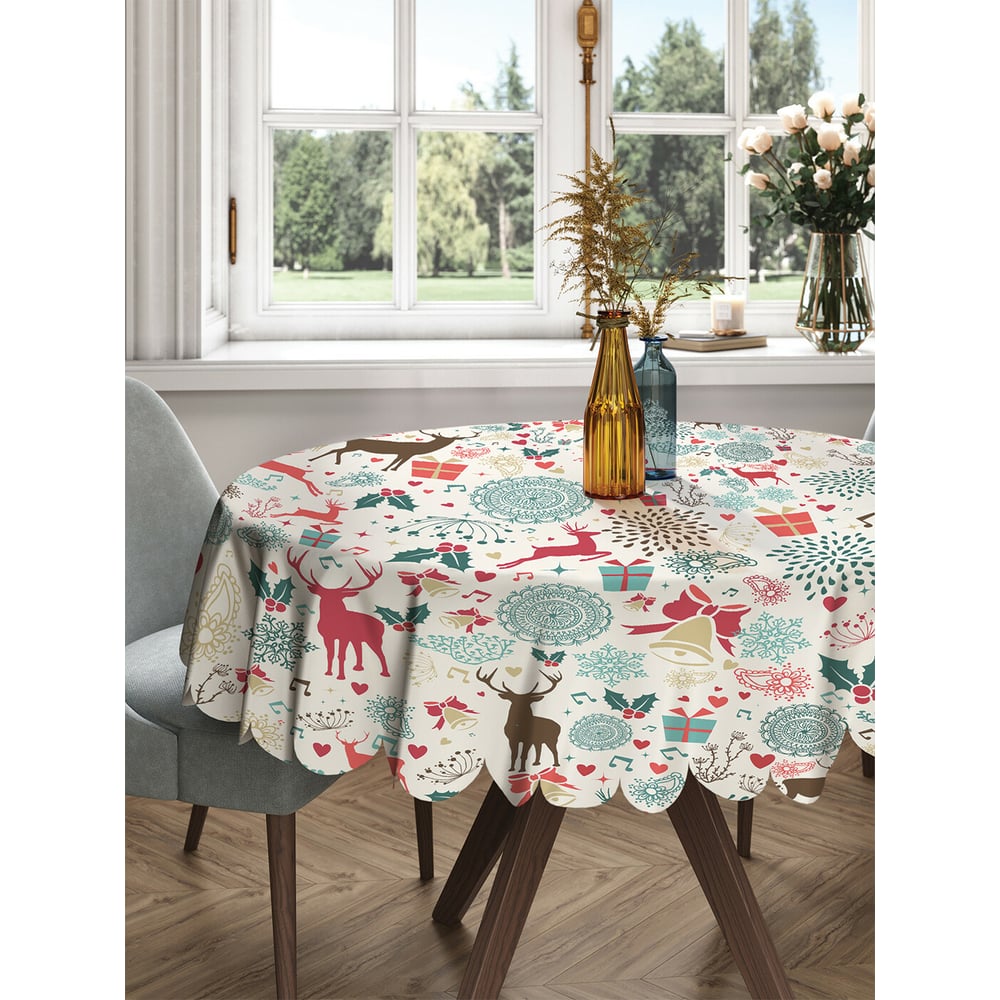 Изображение товара Круглая тканевая скатерть JOYARTY новогодний рисунок 150х150 см сатен