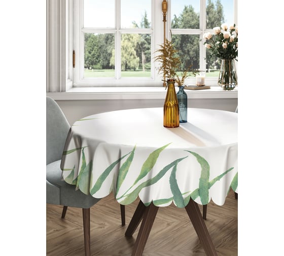 Изображение товара Круглая тканевая скатерть на стол JOYARTY с рисунком "акварельная тропическая листва" 150х150 см rtcf01_378318_150x150
